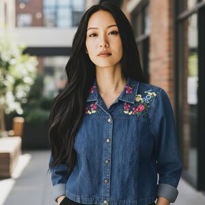 Bechamel Embroidered Denim Jacket with Floral Design small petite